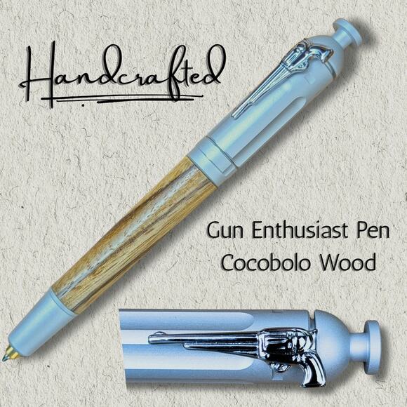Handcrafted Wood Revolver Pen Pistol Shaped Clip Gun Lover Gift Exotic Cocobolo - Picture 7 of 7